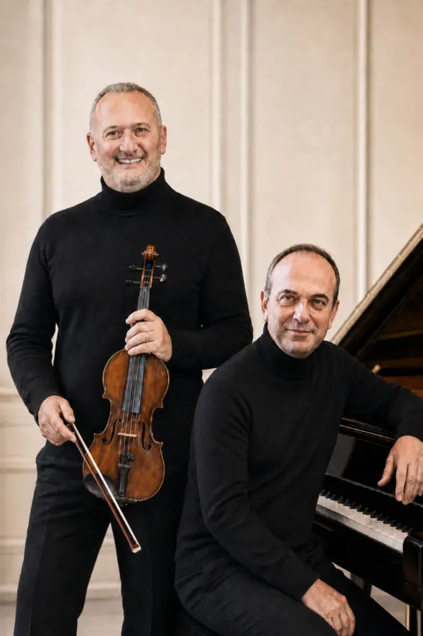 Paolo Castellani and Giuseppe Rossetti in a vertical portrait with violin and piano